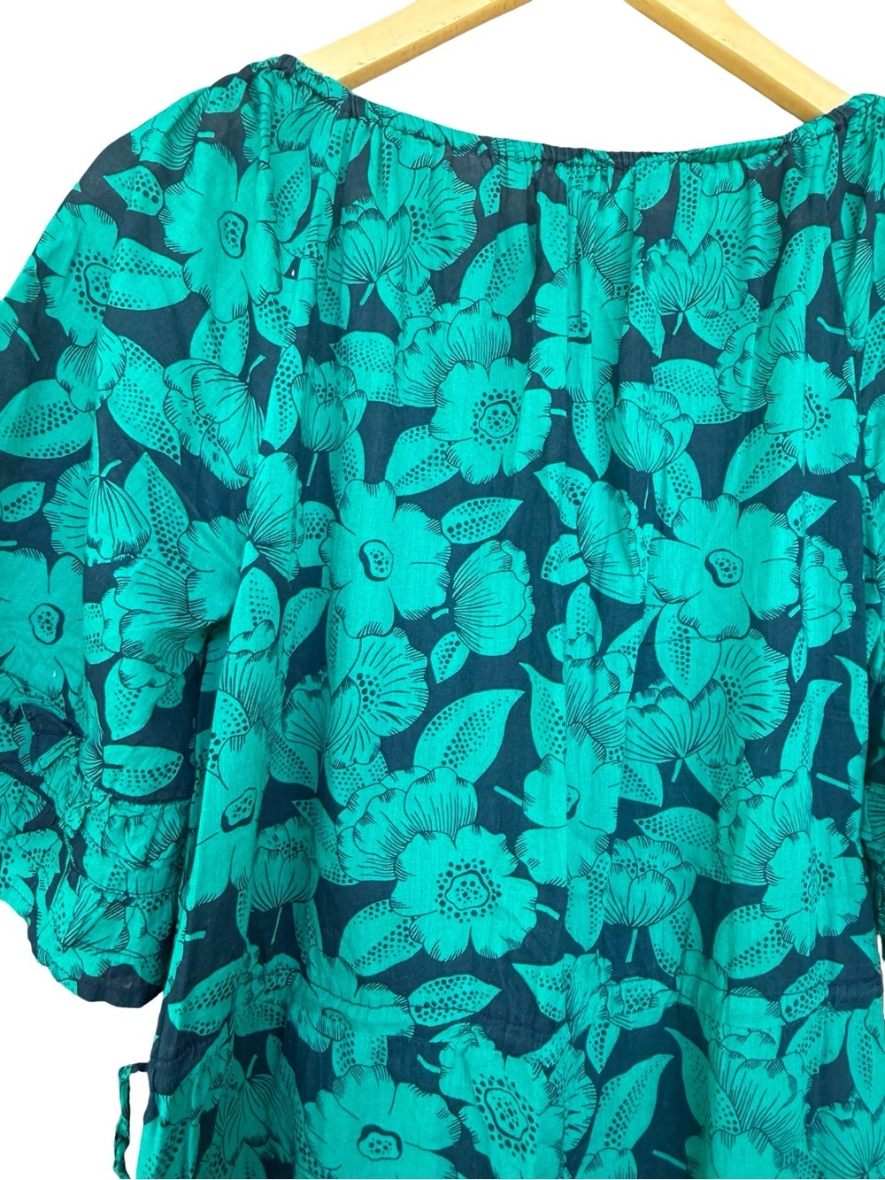 Sundance Floral Cotton Jumpsuit Petite Medium PM Blue Green Blue Pockets Boho - Picture 12 of 12